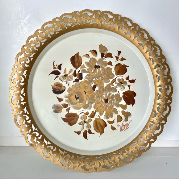 Vintage NashCo Toleware Tin Decorative Plate Serving Tray Wall Decor - Picture 3 of 10